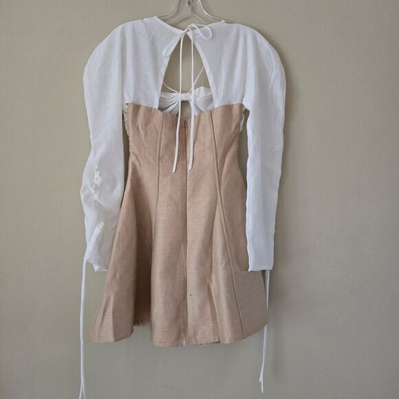 CHOUCHOU Women's  Mini Dress Beige and White Long Sleeve Size Small Preppy - Picture 5 of 6